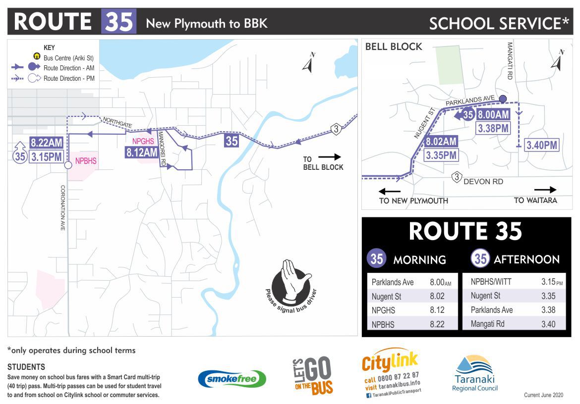 CItylink school bus Route 35 map