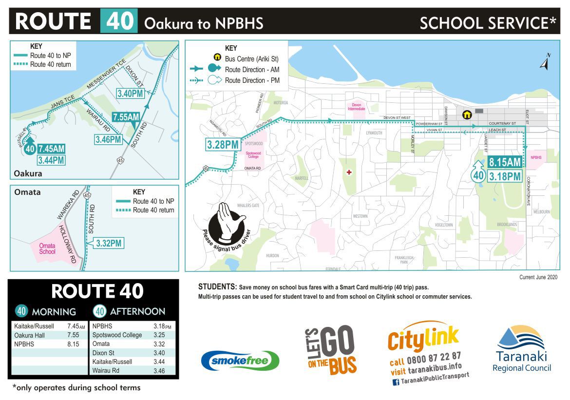 Citylink school bus Route 40 map