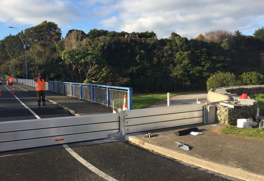 Waitara Town Bridge flood barrier