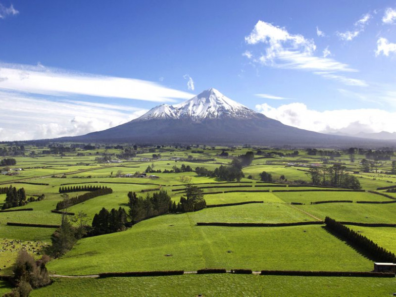 Taranaki Maunga and scattered cloud Mountain and scattered cloud