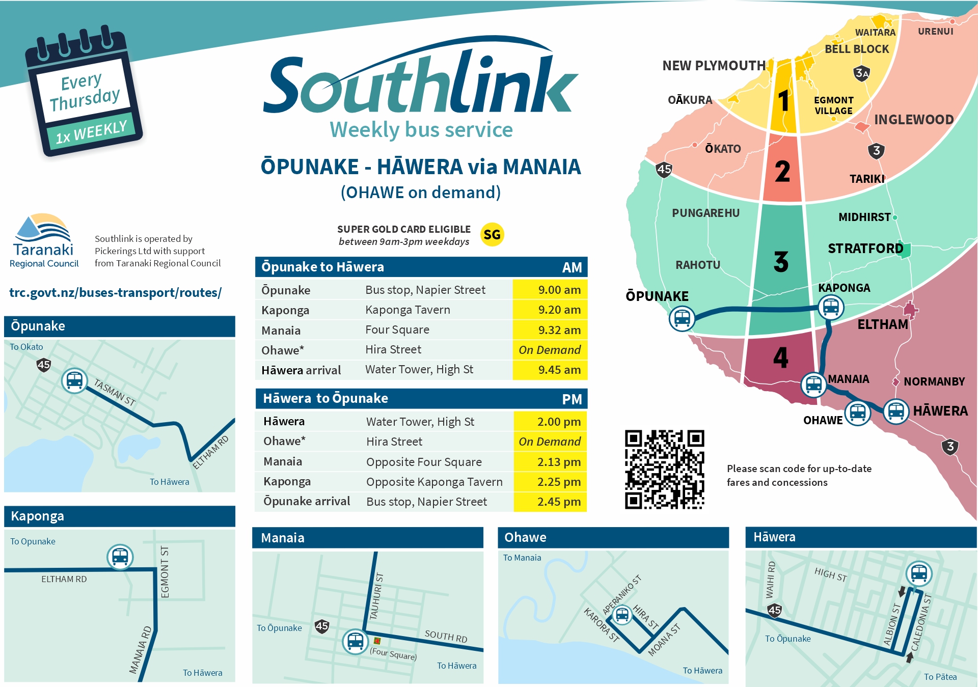 Southlink Opunake Kaponga Hawera Timetable Jan 2025