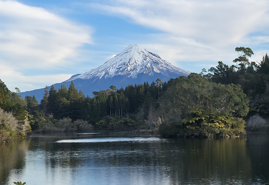 August 2025 Climate Summary Website photo   Taranaki Maunga from Lake Mangamahoe   2025 08 27